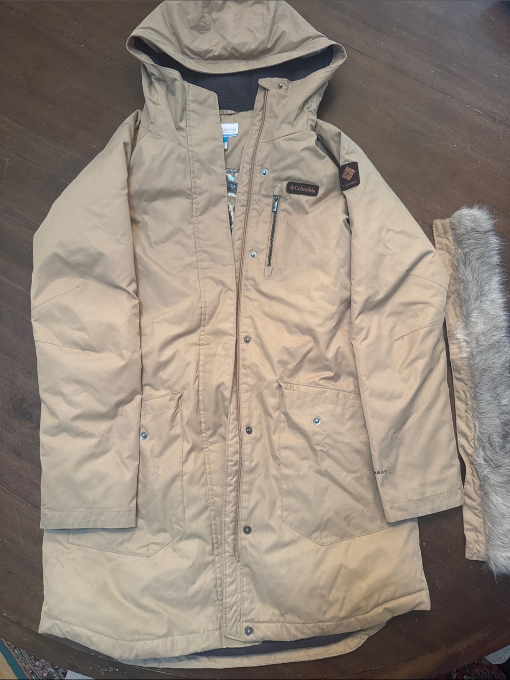 Columbia Beige Hooded Parka Coat